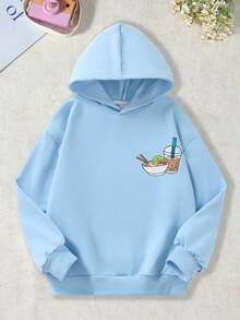 1-Piece Teen Girl Fun Ramen Boba Printed Long-Sleeve Lightweight Sweatshirt, Soft Fabric Summer-Fall Daily Casual Wear - Baby Blue - View 2