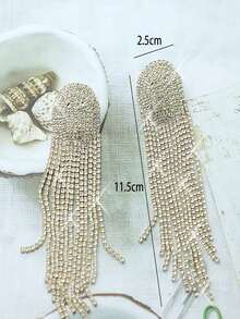 Bridal Wedding Party Hyper Flashy Chain & Water Drop Shaped Rhinestone Earrings - Gold - View 6