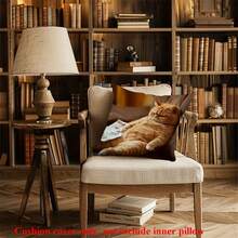 1 件懒猫枕套，报纸主题枕套，45x45 厘米，适用于沙发、农舍，单面印花，可爱又有趣的宠物猫抱枕套，无枕芯 - 棕色 - 查看 5