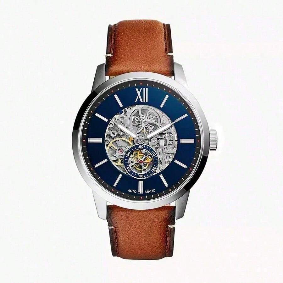 Fossil Townsman Casual Men's Automatic Watch ME3154 Smoke Grey Round Dial And Leather Strap Fashion Watch Suitable For Daily Wear Men's Birthday Holiday Gift