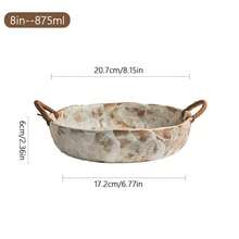 1pc 8"/10" Vintage Handmade Coarse Pottery Rope Handle Bowl, Retro Deep Plate, Housewarming Bowl, Fruit Bowl