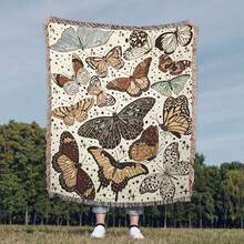 Outdoor Blanket With Bohemian Jacquard Weave Pattern Of Sheep In The Sky - Picnic Blanket, Camping Blanket, Sofa Blanket, Nap Blanket, Air Conditioning Blanket, Wall Hanging, Thick & Soft, Non-Fading & Non-Pilling, Suitable For Home Decor And Outdoor Use