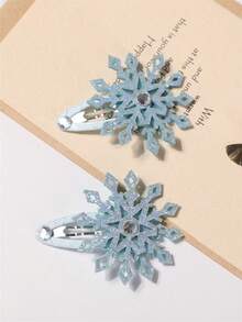 2pcs/Set Girls Elsa Princess Snowflake Hair Clips Set, Suitable For Daily Decoration, Christmas Decoration