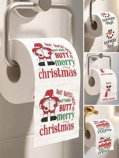 1 Roll Of Christmas Printed Rolling Paper, Christmas Toilet Paper, Kitchen Disposable Tissues, Merry Christmas Roll Paper Napkins,Napkins For Christmas Table Center Decoration, Disposable Tableware For Christmas Decoration, 2025 Christmas Home Decoration, Christmas Room Decoration, Christmas Kitchen Decoration