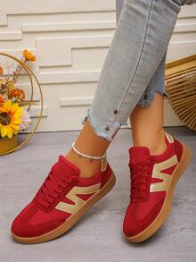 时尚女士休闲鞋，百搭平底派对鞋 - 紅色 - 查看 2