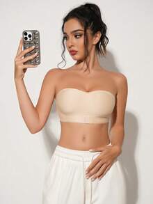 Peach Girl Beige Comfortable Front Closure Wireless Racerback Bra For Women - Beige - View 5