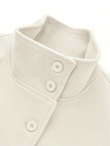 Pelerină de lână pentru femei, culoare solidă, cu nasturi în față și talie legată, ținută casual și de întâlnire, palton de toamnă/iarnă