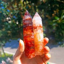 1pc Fire Quartz Tower Crystal Wand - Unique Decorative Piece, Single Point Crystal Pillar For Home Decor, Perfect Gift For Holiday