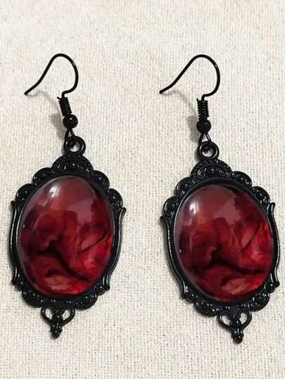 2 件哥特式 Whimsigoth 红色镜面夸张吊坠耳环，适合日常、派对、聚会、女士惊喜礼物