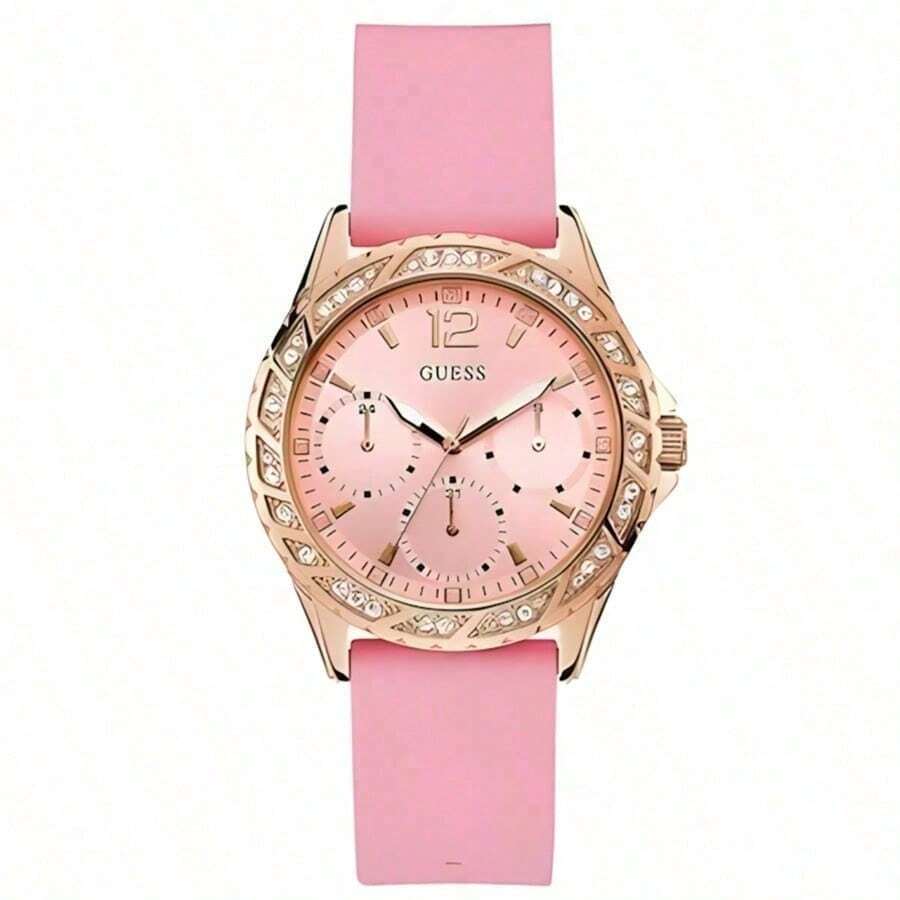 Guess Sparkling W1096L5 Casual Stylish Women's Silicone Strap Quartz Watch Black Round Dial Bezal With Crystals Fashion Lady's Watch Suitable For Daily Party Outdoor Wear Ideal Gift For Women