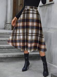 Keke Bloomly Asymmetric Multi-Color Plaid Skirt, Fashionable & Comfortable, Suitable For Commuting, Party, Versatile, Waist Cinched, Women Long Skirt, Ideal For Valentine's Day - Multicolor - View 3