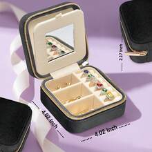 Plush Velvet Jewelry Box | Travel Jewelry Case Organizer With Mirror  | Best Gifts For Daughter, Girlfriend, Mom | Gifts For Her - 黑色 - 查看 4