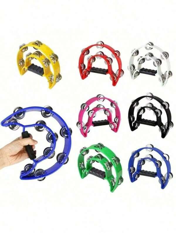 1 Stück Kunststoff Percussion Tamburin für Erwachsene mit doppelter Reihe und Griff, Musikinstrument Tamburin, Musikrhythmus Instrument, handgehaltenes Percussion Drum für Partys, Tamburin Quaste, Musikinstrumente für Erwachsene, Tamburin Percussion