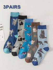 1/3/5双卡通猫咪袜子，透气舒适，吸汗，适合日常穿着、运动、办公和休闲风格。四季皆宜的礼物 - 彩色 - 查看 8