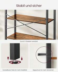 Bücherregal - Vintagebraun + Schwarz - Übersicht 5