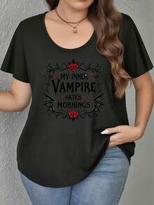 Halloween Ghost Women's Plus Size T-Shirts Crew Neck Novelty Shirts Casual Short Sleeve Tops Suitable For Yoga, Sports And Daily Wear, Machine Washable, Suitable For Gift Giving - 黑色 - 查看 1