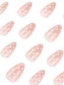 24片杏仁形白色波点美甲贴纸，极简美甲套装（包含：1片果冻胶，1把指甲锉），适合女性日常约会和聚会 - 彩色 - 查看 4