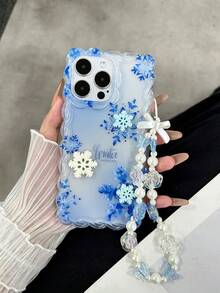 Blue Snowflake Painted Anti-Drop Phone Case With Snowflake Accessories And Braided Strap, Suitable For IPhone 14, 14 Pro, 14 Pro Max, 13, 13 Pro, 13 Pro Max, 11, 11 Pro Max, 12, 12 Pro, 12 Pro Max, XR, XS, 15, 15 Pro, 15 Pro Max, 16, 16 Pro, 16 Pro Max, 17, 17 Pro, 17 Air, 17 Pro Max