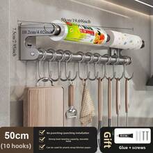 30cm/12in 6-Hook, 40cm/16in 8-Hook, 50cm/20in 10-Hook Stainless Steel Multi-Function Hanging Rack, Suitable For Kitchen, Bathroom, Entryway, Garage, Hotel, Cafe - Holds Towels, Utensils, Bags, Hats, Jewelry, Clothes