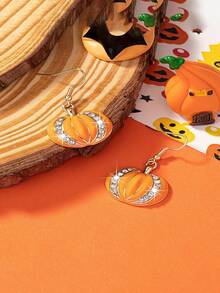 1 Pair Luxury Alloy Pumpkin Oil Drop Earrings, Rhinestone Stud Jewelry For Women, Everyday Wear