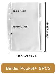 Zestaw 6 matowych segregatorów plastikowych A6 – 6 otworów, wodoodporne kieszenie na suwak, dziurkowane koperty na gotówkę, trwałe kieszenie na dokumenty, pasujące do segregatorów A6