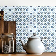 20 piezas Pegatinas de pared a cuadros azul y blanco, estilo bohemio, adhesivo de vinilo autoadhesivo para decoración del hogar de 4x4 pulgadas, papel tapiz, decoración de habitación, decoración de pared, papel tapiz, decoración despegable y pegajosa para el baño