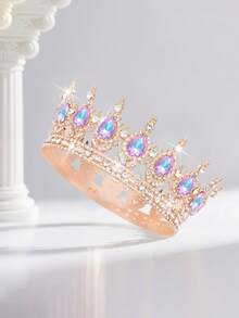 1pc Bride Gold Crown Headpiece, Crystal Princess Tiara, High-End Wedding/Birthday Crown