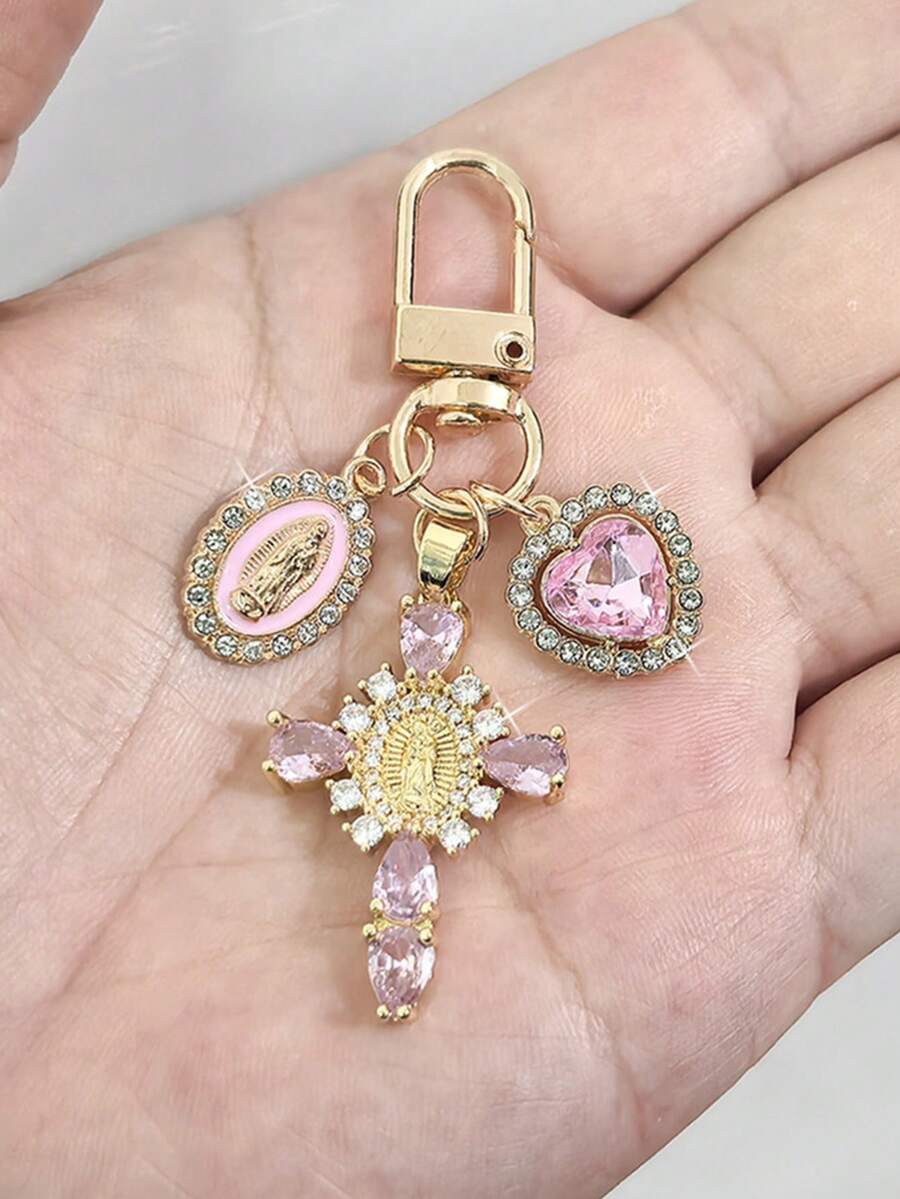 1 pieza Elegante llavero y anillo de llaves con forma de corazón de metal con circonita, regalo perfecto para amigos, maestros, novias, esposas, madres