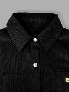 Koszula damska w dużym rozmiarze, kontrastowa, z nadrukiem w litery, z przodu, z kieszenią na guziki, luźna, swobodna, wygodna, z tkaniny sztruksowej, z długim rękawem, odpowiednia do codziennego noszenia jesienią/zimą