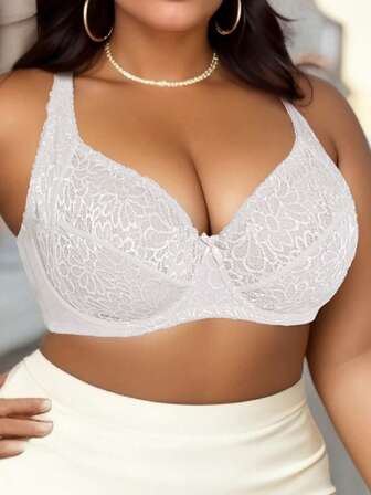 Sujetador con aros de encaje transparente, estilo francés elegante para mujer de talla grande