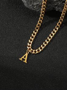 1pc Minimalist Stainless Steel Letter Pendant Necklace For Men, Suitable For Travel And Photo Wearing - Yellow Gold - View 3