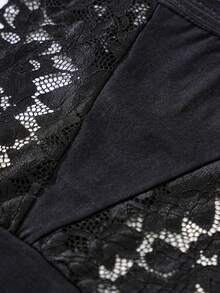 3 件套黑色女士内衣套装，包括一条时尚性感的三角内裤，饰有蕾丝花边和扇形镂空。 - 彩色 - 查看 5