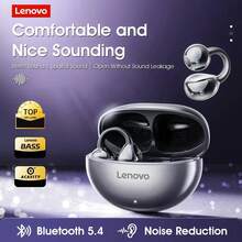 Lenovo TA410 2025 最新款蓝牙耳机，骨传导技术，超轻 2.8g 设计，适合跑步、健身、瑜伽等，IPX5 防汗，带充电盒 24 小时播放，蓝牙 5.4 游戏，HIFI 空间音效，蓝牙耳机，米色、黑色、紫色​​ - 黑色 - 查看 2
