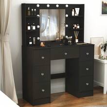 Black Vanity Set Makeup Desk Dressing Table With 7 Drawer 11 LED Lighted Mirror - Black - View 3