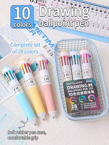 1pc Multicolor Retractable Ballpoint Pen, 10/28/58 Color Options, Colorful Pens For Art, Painting, Journaling, Drawing, School Supplies