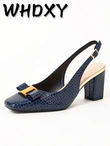 WHDXY 1 Pair Women's Square Toe Backless Preppy Style Buckle Decor Office High Heel Pumps, Sexy Runway 7CM Chunky Heel Dress Shoes For Work, Flight Attendant, Party - 寶藍色 - 查看 11
