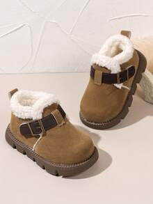 1 双儿童户外冬季厚实保暖软底舒适幼儿鞋，时尚百搭毛茸茸靴子 - 黃色 - 查看 3