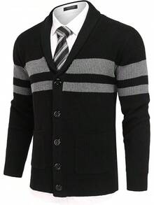 Suéter de Hombre de Punto de Cable con Detalle de Botones y Bolsillos - Granate - Ver 1