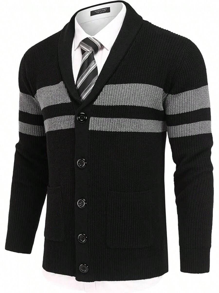 Suéter de Hombre de Punto de Cable con Detalle de Botones y Bolsillos - Granate - Ver 1