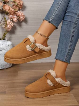 Ladies' Plush Solid-Color Slippers, Comfortable And Warm Indoor Household Slippers Made Of Artificial Fur, With Soft And Non-Slip Soles, Are Perfect Bedroom Shoes Suitable For Halloween Home Wear