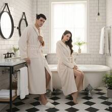 Albornoces de pareja de franela de lujo, pijamas de felpa de manga larga y gruesos, ropa de estar por casa suave y esponjosa, regalo de Navidad y Año Nuevo