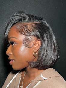 Eulisi 短款鲍勃假发 13X4 直发蕾丝前假发 女士真人头发 180 密度无胶高清蕾丝前假发 人发 预拔婴儿头发 自然发际线（8-14 英寸）