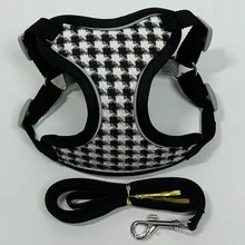 Small And Medium-Sized Dogs Harness And Leash Set, Step In Puppy Vest With Breathable Soft Mesh, Walking Reflective Pet Harness For Small Dogs Houndstooth Check Spliced Cat Harness For Outdoor Use