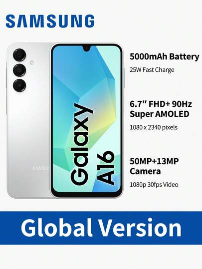 Samsung Galaxy A16 4G LTE 手机 - 6GB RAM + 128GB ROM、6.7 英寸 Super AMOLED 显示屏、多摄像头系统（超广角、微距）、IP54 防水防尘、5000mAh 长效电池、6 代操作系统升级、快速流畅的游戏、流媒体和令人惊叹的摄影性能，非常适合日常使用和娱乐