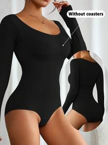 Europe And The United States Women's Non-Marking Solid Color Sexy Round Neck Long-Sleeved Abdominal Corset Buttocks Shaping Corset (Micro Shaping)