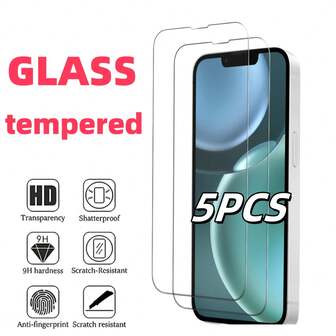 5PCS Mobile Phone Film Anti-Fall Screen Protection Tempered Film Compatible With IPhone17pro Max/17pro/17air/17/16/15/14/13/12/11/Xr/Xs/ X/7/8/ High Definition Transparent, Bubble Free, Scratch Resistant, Screen Protector