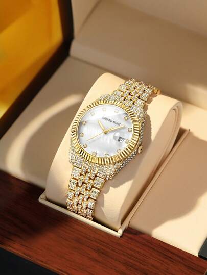 DAYAND NIGHT Reloj de pulsera de diamantes nuevo para otoño/invierno 2025, relojes de lujo a juego para parejas, reloj de cuarzo totalmente cubierto de hielo para hombres y mujeres, en oro/plata/oro rosa, 2 opciones de tamaño, adecuado para negocios, fiestas, ocasiones formales o uso diario. Regalo perfecto para el Día de San Valentín, aniversario o cumpleaños.