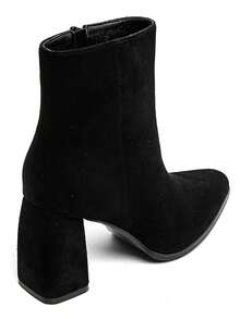 Women's Block Heel Suede Ankle Boots - Fashionable And Comfortable - Black - View 4