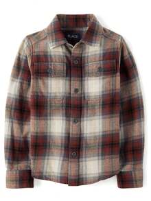 The Children's PLACE Kids Plaid Flannel Button Up Shirt - TERRA - 查看 1