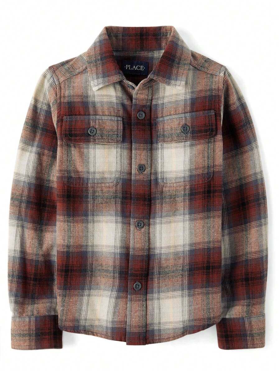 The Children's PLACE Kids Plaid Flannel Button Up Shirt - TERRA - 查看 1